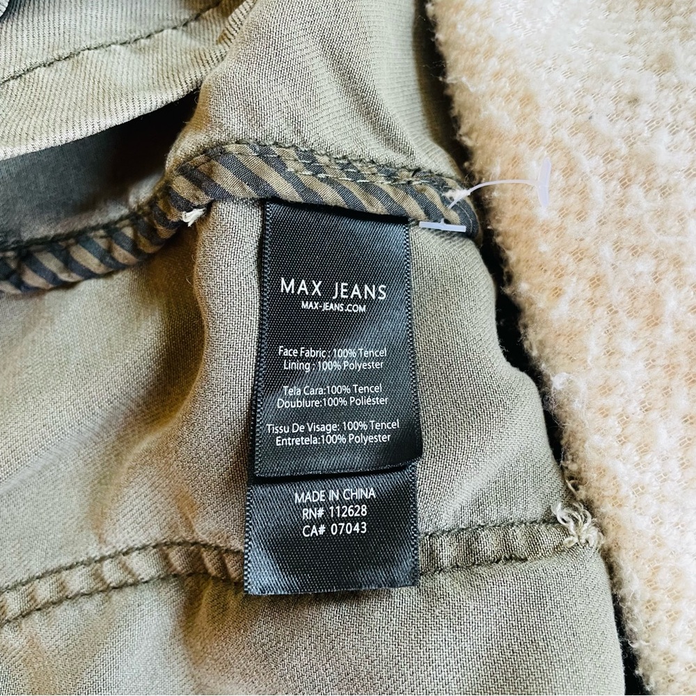 Max Jeans Army Green Military Style Sherpa Lined Utility Jacket Small Removable - Picture 6 of 11